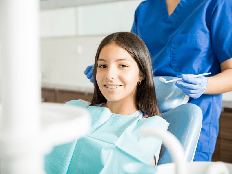 Girl with dental braces